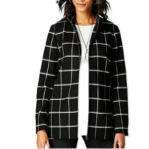 J. Jill Black Cream Windowpane Print Fill Zip Front Jacket Lined Size Small